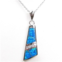 Silver Pendant with Inlay Created Opal and White Cz