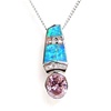 Silver Pendant with  Inlay Created Opal, White and Pink CZ