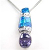 Silver Pendant with Inlay Created Opal, White and Tanzanite CZ