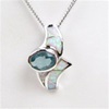 Silver Pendant with Inlay Created Opal, White CZ and Blue Topaz