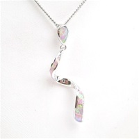 Silver Pendant w/ Inlay Created Opal & White CZ