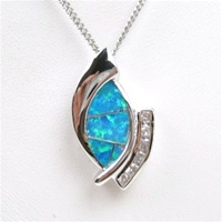 Silver Pendant w/ Inlay Created Opal