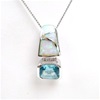 Silver Pendant with Inlay Created Opal, White CZ and Blue Topaz