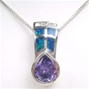 Silver Pendant with Inlay Created Opal, White and Tanzanite CZ