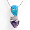 Silver Pendant with Inlay Created Opal, White and Amethyst CZ