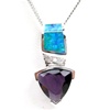 Silver Pendant with Inlay Created Opal, White and Amethyst CZ