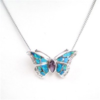 Silver Pendant w/ Created Opal, Wht & Amethyst CZ