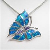 Silver Pendant with Inlay Created Opal & Tanzanite CZ - Butterfly