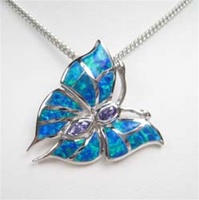 Silver Pendant W/ Created Opal + Tanzanite CZ + White CZ