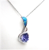 Silver Pendant with Created Opal, White & Tanzanite CZ