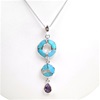 Silver Pendant with Inlay Created Opal, White and Amethyst CZ