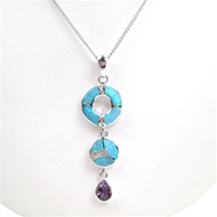 Silver Pendant with Created Opal, Wht & Amethyst CZ