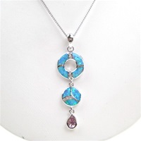 Silver Pendant with Created Opal, White & Pink CZ