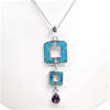 Silver Pendant with Inlay Created Opal, White and Amethyst CZ