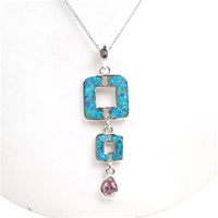 Silver Pendant with Created Opal, White & Pink CZ