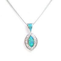 Silver Pendant with Inlay Created Opal & White CZ