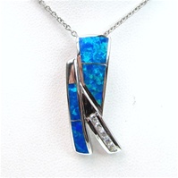 Silver Pendant with Inlay Created Opal & Wht CZ