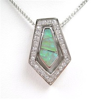 Silver Pendant with Inlay Created Opal & Wht CZ