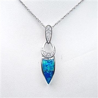 Silver Pendant with Inlay Created Opal & White CZ