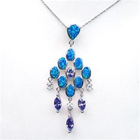 Sliver Pendant with Created Opal, Wht & Tanzanite CZ