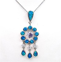 Sliver Pendant with Created Opal, Wht & Tanzanite CZ