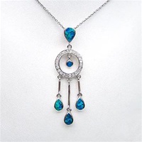 Silver Pendant with Inlay Created Opal & White CZ