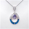 Silver Pendant with Inlay Created Opal, White and Tanzanite CZ