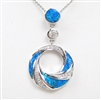 Silver Pendant with Inlay Created Opal and White CZ