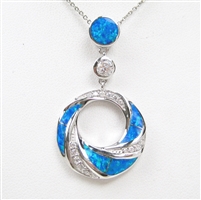 Silver Pendant with Inlay Created Opal & White CZ