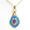 Silver Pendant (Gold Plated) with Created Opal, White & Tanzanite CZ