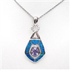 Silver Pendant with Created Opal, White & Tanzanite CZ