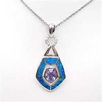 Silver Pendant with Created Opal, White & Tanzanite CZ