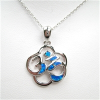 Silver Pendant with Inlay Created Opal & White CZ