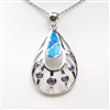 Silver Pendant with Inlay Created Opal and Tanzanite CZ