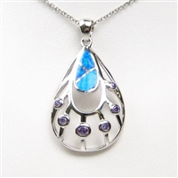 Silver Pendant with Inlay Created Opal and Tanzanite CZ