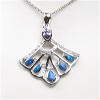 Silver Pendant with Inlay Created Opal, White and Tanzanite CZ
