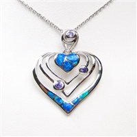 Silver Pendant with Inlay Created Opal and Tanzanite CZ