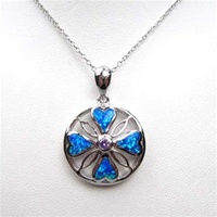 Silver Pendant with Inlay Created Opal & Tanzanite CZ