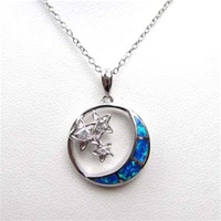Silver Pendant with Inlay Created Opal & White CZ