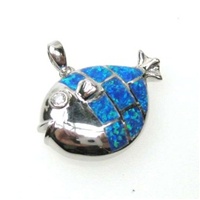 Silver Pendant w/ Inlay Created Opal & White CZ