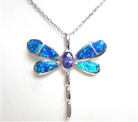 Pendant with Created Opal and Tanzanite CZ