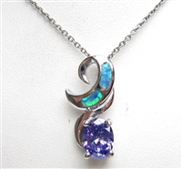 Silver Pendant with Created Opal & Tanzanite CZ