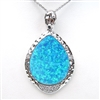 Silver Pendant with Inlay Created Opal and White Cz