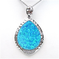Silver Pendant with Inlay Created Opal and White Cz