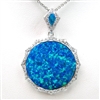 Silver Pendant with Inlay Created Opal and White CZ