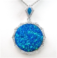 Silver Pendant with Inlay Created Opal and White Cz