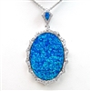 Silver Pendant with Inlay Created Opal and White CZ