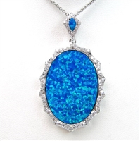 Silver Pendant with Inlay Created Opal and White Cz
