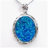 Silver Pendant with Inlay Created Opal and White CZ