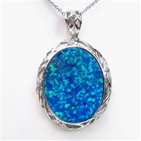 Silver Pendant with Inlay Created Opal & White CZ